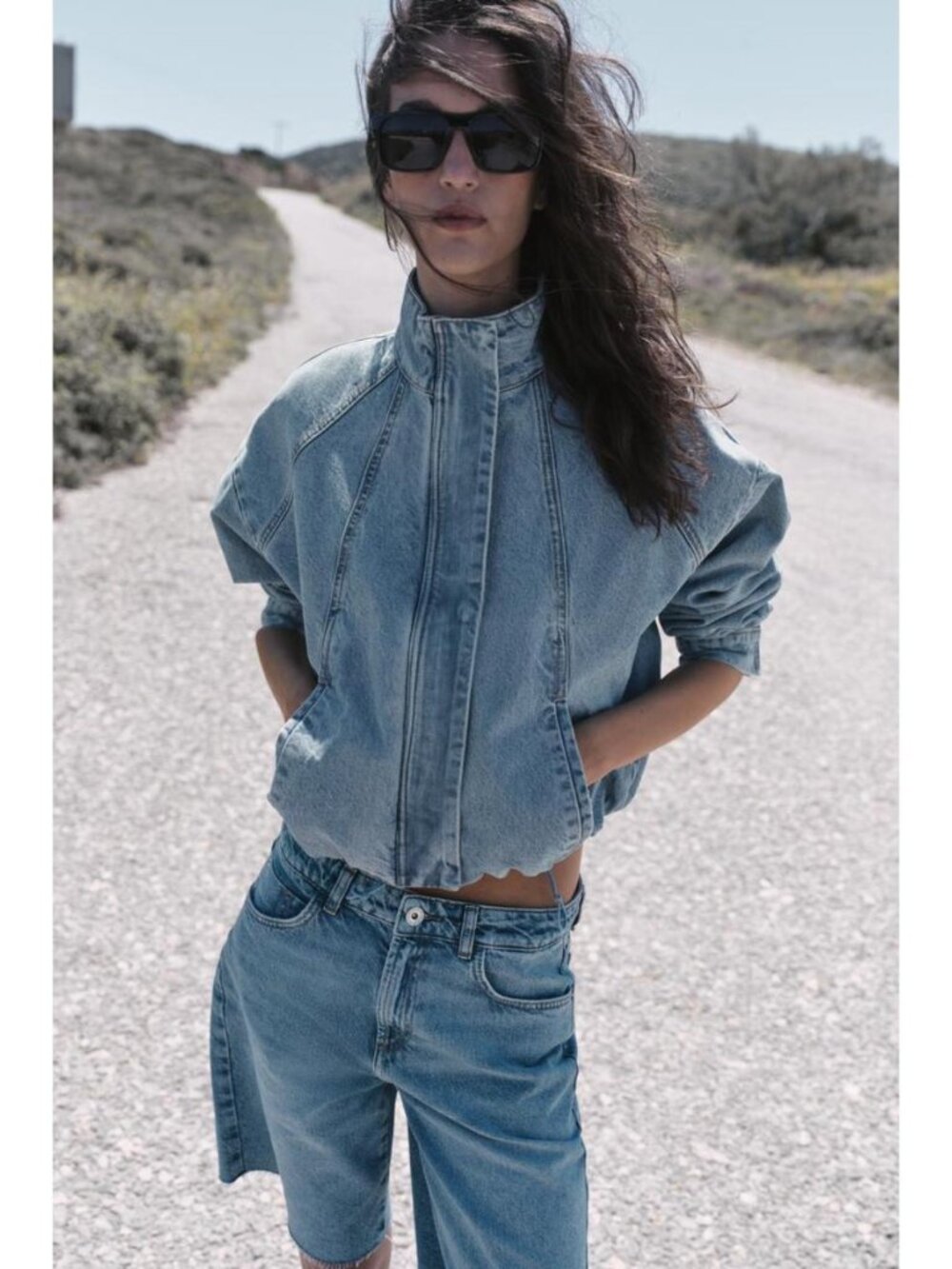 ZARA Z1975 HIGH NECK DENIM BOMBER JACKET - Picture 2 of 11